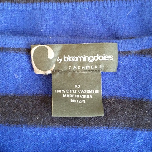 Black/Blue Nautical Striped Cashmere Sweater Sequin Anchor - Picture 3 of 3